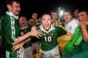 23 July 1998; Robbie Keane, 10, celebrates with his Republic of Ireland teammates after the final whistle of the UEFA European Under-18 Championship Group B match between Republic of Ireland and Cyprus at Municipal Stadium in Ayia Napa, Cyprus. Photo by David Maher/Sportsfile