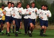 1 September 1998; Players, from left, Steve Staunton, Roy Keane and Denis Irwin during a Republic of Ireland Training Session in Clonshaugh in Dublin. Photo by Matt Browne/Sportsfile