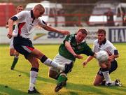 2 September 1998; Stephen Wright of England in action against Gerry Crossley of Republic of Ireland during the Under-18 International Friendly between Republic of Ireland and England at Tolka Park in Dublin. Photo by David Maher/Sportsfile