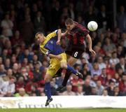 23 July 2003; Colin Hawkins, Bohemians, in action against BATE Borisov's Valezy Stzypeikis, Champions League Qualifier, 2nd Leg. Bohemians v Bate Borisov. Dalymount Park, Dublin. Picture credit; David Maher / SPORTSFILE *EDI*