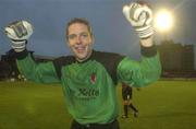 23 July 2003; Bohemians goalkeeper Seamus Kelly celebrates at the end of the game. Champions League Qualifier, 2nd Leg. Bohemians v Bate Borisov. Dalymount Park, Dublin. Picture credit; David Maher / SPORTSFILE *EDI*
