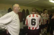 24 July 2003; Newly appointed Derry City manager Dermot Keely pictured in his team's dressing room before the start of the game. Carlsberg FAI Cup 2nd Round, Derry City v Cobh Ramblers, Brandywell, Derry. Picture credit; David Maher / SPORTSFILE *EDI*