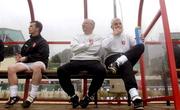 24 July 2003; Newly appointed Derry City manager Dermot Keely, centre, with his assistant Gavin Dykes, right, and Hugh Harkin before the start of the game. Carlsberg FAI Cup 2nd Round, Derry City v Cobh Ramblers, Brandywell, Derry. Picture credit; David Maher / SPORTSFILE *EDI*