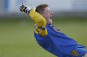 26 July 2003; Roscommon goalkeeper Shane Curran celebrates his side's equalising point to send the match into extra time during the Bank of Ireland Senior Football Championship Qualifier between Kildare and Roscommon at O'Moore Park in Portlaoise, Laois. Photo by Damien Eagers/Sportsfile.