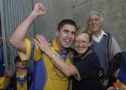 26 July 2003; Frankie Dolan of Roscommon celebrates with his mother Rosalin Dolan after his side's victory over Kildare during the Bank of Ireland Senior Football Championship Qualifier between Kildare and Roscommon at O'Moore Park in Portlaoise, Laois. Photo by Damien Eagers/Sportsfile