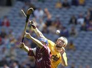 27 July 2003; Damiern Laverty of Antrim in action against David Kennedy of Galway during the All-Ireland Minor Hurling quarter final between Antrim and Galway at Croke Park in Dublin. Photo by Pat Murphy/Sportsfile