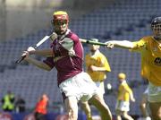 27 July 2003; Derick Reilly of Galway in action against Liam Knocker of Antrim during to the All-Ireland Minor Hurling quarter final between Antrim and Galway at Croke Park in Dublin. Photo by Pat Murphy/Sportsfile