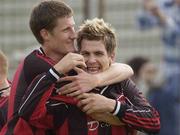 27 July 2003; Robbie Doyle, right, Bohemians, celebrates after scoring his sides first goal with team-mate Jason McGuinness. Carlsberg FAI Cup 2nd Round, Dundalk v Bohemians, Oriel Park, Dundalk. Picture credit; David Maher / SPORTSFILE *EDI*