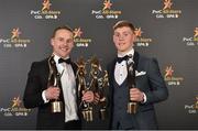 3 November 2017; Mayo footballer Andy Moran, left, with his Footballer of the Year and All Star awards and Dublin footballer Con O'Callaghan with his Young Footballer of the Year and All Star awards during the PwC All Stars 2017 at the Convention Centre in Dublin. Photo by Seb Daly/Sportsfile