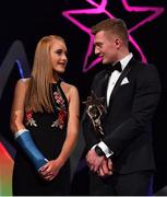 3 November 2017; Hurler of the Year Joe Canning of Galway with Shannon Keady during the PwC All Stars 2017 at the Convention Centre in Dublin. Photo by Brendan Moran/Sportsfile