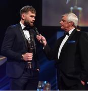 3 November 2017; Aidan O'Shea of Mayo speaks with RTÉ's Michael Lyster at the PwC All Stars 2017 at the Convention Centre in Dublin. Photo by Brendan Moran/Sportsfile