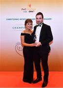 3 November 2017;  Tyrone hurler Brendan Begley with Kelly Donoghue after collecting his Nickey Rackard Champion 15 Award during the PwC All Stars 2017 at the Convention Centre in Dublin. Photo by Sam Barnes/Sportsfile