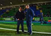 3 November 2017; Glasgow Warriors head coach Dave Rennie in conversation with Leinster head coach Leo Cullen ahead of the Guinness PRO14 Round 8 match between Glasgow Warriors and Leinster at Scotstoun in Glasgow, Scotland. Photo by Ramsey Cardy/Sportsfile