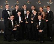 3 November 2017; Children of the late Galway hurler Tony Keady, from left, Anthony, Harry, Jake and Shannon Keady with Galway hurling All Stars, from left, Joe Canning, David Burke, Conor Cooney, Gearóid McInerney, Padraic Mannion, Daithí Burke and Conor Whelan, during the PwC All Stars 2017 at the Convention Centre in Dublin. Photo by Seb Daly/Sportsfile