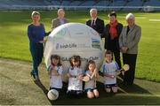 4 November 2017; In attendance at the GAA Healthy Clubs Recognition Event, supported by Irish Life, which saw 58 GAA clubs recognised as the first official ‘Healthy Clubs’ on the island of Ireland are, from left, Fiona Teague, Health Improvement Manager with the Public Health Agency with a regional responsibility for Mental and Emotional Well Being and Suicide Prevention, David Harney, CEO Irish Life, Uachtarán Chumann Lúthchleas Gael Aogán Ó Fearghail, Biddy O'Neill, Healthy Ireland, and Catherine Byrne, Minister of State for Health Promotion and the National Drugs Strategy, Department of Health, with children, from left, Aoibhe Lalor age 7, Alannah Lalor, age 5, Méabh McDonald, age 4, and Conor McDonald, age 6, all from the St Colmcilles Healthy Club in Meath. The GAA’s Healthy Clubs Project hopes to transform GAA clubs nationally into hubs for community health and wellbeing. As part of the programme, each club is trained to deliver advice and information programmes on a variety of different topics including, physical activity; emotional wellbeing; healthy eating; community development, to name but a few. For more information, visit: www.gaa.ie/community. Croke Park, Dublin. Photo by Piaras Ó Mídheach/Sportsfile