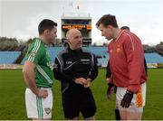 4 November 2017; Referee Marty Duffy with Mohill captain Daniel Beck, left, and Eoghan O’Reilly of Castlebar Mitchels during the coin toss prior to the AIB Connacht GAA Football Senior Club Championship Quarter-Final match between Castlebar Mitchels and Mohill at Elvery's MacHale Park in Castlebar, Co Mayo. Photo by Seb Daly/Sportsfile