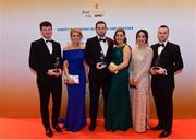 3 November 2017; Antrim hurlers and partners, from left, Paddy Burke, Katrin Dobbin, John Dillon, Lindsey Nelson, Louise Breen and Chrissy O'Connell after collecting their Nickey Rackard Champion 15 Awards during the PwC All Stars 2017 at the Convention Centre in Dublin. Photo by Sam Barnes/Sportsfile