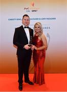3 November 2017; Tyrone hurler Stephen Donnelly with Sharon Donnelly after collecting his Nickey Rackard Champion 15 Award during the PwC All Stars 2017 at the Convention Centre in Dublin. Photo by Sam Barnes/Sportsfile