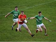 4 November 2017; Eoghan O’Reilly of Castlebar Mitchels in action against Daniel Beck, left, and Oisin Madden of Mohill during the AIB Connacht GAA Football Senior Club Championship Quarter-Final match between Castlebar Mitchels and Mohill at Elvery's MacHale Park in Castlebar, Co Mayo. Photo by Seb Daly/Sportsfile