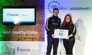 4 November 2017; Katherine Williams, representing Melvin Gaels, Co Leitrim, is presented with the Official Healthy Club Award by Seán Cavanagh, Healthy Clubs Ambassador and former Tyrone Footballer. The special ceremony held in Croke Park saw 58 GAA clubs recognised as the first official ‘Healthy Clubs’ on the island of Ireland. The GAA’s Healthy Clubs Project hopes to transform GAA clubs nationally into hubs for community health and wellbeing. As part of the programme, each club is trained to deliver advice and information programmes on a variety of different topics including, physical activity; emotional wellbeing; healthy eating; community development, to name but a few. For more information, visit: www.gaa.ie/community. Croke Park, Dublin. Photo by Piaras Ó Mídheach/Sportsfile