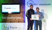 4 November 2017; Trevor Coen, representing St Michael's GAA, Co Sligo, is presented with the Official Healthy Club Award by Seán Cavanagh, Healthy Clubs Ambassador and former Tyrone Footballer. The special ceremony held in Croke Park saw 58 GAA clubs recognised as the first official ‘Healthy Clubs’ on the island of Ireland. The GAA’s Healthy Clubs Project hopes to transform GAA clubs nationally into hubs for community health and wellbeing. As part of the programme, each club is trained to deliver advice and information programmes on a variety of different topics including, physical activity; emotional wellbeing; healthy eating; community development, to name but a few. For more information, visit: www.gaa.ie/community. Croke Park, Dublin. Photo by Piaras Ó Mídheach/Sportsfile