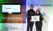 4 November 2017; Karen Williamson, representing Parteen, Co Clare, is presented with the Official Healthy Club Award by Seán Cavanagh, Healthy Clubs Ambassador and former Tyrone Footballer. The special ceremony held in Croke Park saw 58 GAA clubs recognised as the first official ‘Healthy Clubs’ on the island of Ireland. The GAA’s Healthy Clubs Project hopes to transform GAA clubs nationally into hubs for community health and wellbeing. As part of the programme, each club is trained to deliver advice and information programmes on a variety of different topics including, physical activity; emotional wellbeing; healthy eating; community development, to name but a few. For more information, visit: www.gaa.ie/community. Croke Park, Dublin. Photo by Piaras Ó Mídheach/Sportsfile