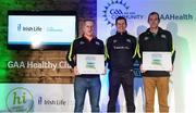 4 November 2017; Mayo representatives James Carty, Aghamore, left, and Cormac Murphy, Achill, with their Official Healthy Club Awards alongside Seán Cavanagh, Healthy Clubs Ambassador and former Tyrone Footballer. The special ceremony held in Croke Park saw 58 GAA clubs recognised as the first official ‘Healthy Clubs’ on the island of Ireland. The GAA’s Healthy Clubs Project hopes to transform GAA clubs nationally into hubs for community health and wellbeing. As part of the programme, each club is trained to deliver advice and information programmes on a variety of different topics including, physical activity; emotional wellbeing; healthy eating; community development, to name but a few. For more information, visit: www.gaa.ie/community. Croke Park, Dublin. Photo by Piaras Ó Mídheach/Sportsfile