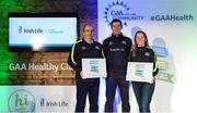 4 November 2017; Roscommon representatives Stephen Harney, St Aidan's GAA, left, and Maura Kelly, Oran GAA, with their Official Healthy Club Awards alongside Seán Cavanagh, Healthy Clubs Ambassador and former Tyrone Footballer. The special ceremony held in Croke Park saw 58 GAA clubs recognised as the first official ‘Healthy Clubs’ on the island of Ireland. The GAA’s Healthy Clubs Project hopes to transform GAA clubs nationally into hubs for community health and wellbeing. As part of the programme, each club is trained to deliver advice and information programmes on a variety of different topics including, physical activity; emotional wellbeing; healthy eating; community development, to name but a few. For more information, visit: www.gaa.ie/community. Croke Park, Dublin. Photo by Piaras Ó Mídheach/Sportsfile