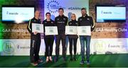 4 November 2017; Cork representatives, from left, Colman Motherway, Killeagh, Mairead Beausang, Midleton Hurling & Football Club, Cathryn O'Brien, St Finbarr's National Hurling & Football Club and Conor Buckley, Castlehaven GAA, with their Official Healthy Club awards alongside Seán Cavanagh, Healthy Clubs Ambassador and former Tyrone footballer. The GAA Healthy Clubs Recognition Event, supported by Irish Life, saw 58 GAA clubs recognised as the first official ‘Healthy Clubs’ on the island of Ireland. The GAA’s Healthy Clubs Project hopes to transform GAA clubs nationally into hubs for community health and wellbeing. As part of the programme, each club is trained to deliver advice and information programmes on a variety of different topics including, physical activity; emotional wellbeing; healthy eating; community development, to name but a few. For more information, visit: www.gaa.ie/community. Croke Park, Dublin. Photo by Piaras Ó Mídheach/Sportsfile