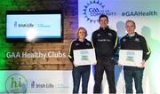 4 November 2017; Cavan representatives Mary McCarthy, Cavan Gaels, and Kevin Reilly, Killygarry GAA, with their Official Healthy Club awards alongside Seán Cavanagh, Healthy Clubs Ambassador and former Tyrone footballer. The GAA Healthy Clubs Recognition Event, supported by Irish Life, saw 58 GAA clubs recognised as the first official ‘Healthy Clubs’ on the island of Ireland. The GAA’s Healthy Clubs Project hopes to transform GAA clubs nationally into hubs for community health and wellbeing. As part of the programme, each club is trained to deliver advice and information programmes on a variety of different topics including, physical activity; emotional wellbeing; healthy eating; community development, to name but a few. For more information, visit: www.gaa.ie/community. Croke Park, Dublin. Photo by Piaras Ó Mídheach/Sportsfile