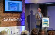 4 November 2017; David Harney, CEO Irish Life, speaking at the GAA Healthy Clubs Recognition Event, supported by Irish Life, which saw 58 GAA clubs recognised as the first official ‘Healthy Clubs’ on the island of Ireland. The GAA’s Healthy Clubs Project hopes to transform GAA clubs nationally into hubs for community health and wellbeing. As part of the programme, each club is trained to deliver advice and information programmes on a variety of different topics including, physical activity; emotional wellbeing; healthy eating; community development, to name but a few. For more information, visit: www.gaa.ie/community. Croke Park, Dublin. Photo by Piaras Ó Mídheach/Sportsfile