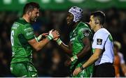 4 November 2017; Niyi Adeolokun of Connacht celebrates with team-mate Eoghan Masterson, left, after scoring his side's first try during the Guinness PRO14 Round 8 match between Connacht and Cheetahs at the Sportsground in Galway. Photo by Ramsey Cardy/Sportsfile