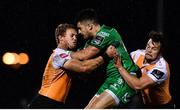4 November 2017; Tiernan O’Halloran of Connacht is tackled by Tertius Kruger, left, and Nico Lee of Cheetahs during the Guinness PRO14 Round 8 match between Connacht and Cheetahs at the Sportsground in Galway. Photo by Ramsey Cardy/Sportsfile