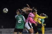 4 November 2017; Rianna Jarrett of Wexford Youths scores her side's second goal against Peamount United past defenders Lauren O'Callaghan, 2, Megan Lynch and goalkeeper Naoisha McAloonm during the Continental Tyres Women's National League match between Wexford Youths and Peamount United at Ferrycarrig Park in Wexford. Photo by Matt Browne/Sportsfile