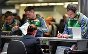 5 November 2017; Michael Murphy, right, of Ireland checks-in at Dublin Airport in Dublin prior to departure for Melbourne ahead of the Virgin Australia International Rules Series in Australia. Photo by Brendan Moran/Sportsfile