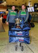 5 November 2017; Ireland vice captain Conor McManus, left, and team-mate Michael Murphy with the Cormac McAnallen Cup at Dublin Airport in Dublin prior to departure for Melbourne ahead of the Virgin Australia International Rules Series in Australia. Photo by Brendan Moran/Sportsfile