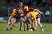 5 November 2017; Seadna Morey of Sixmilebridge, right, gathers possession, supported by team-mate Jamie Shanahan in action against Pauric Mahony, left, Peter Hogan of Ballygunner and during the AIB Munster GAA Hurling Senior Club Championship Semi-Final match between Ballygunner and Sixmilebridge at Walsh Park in Waterford. Photo by Piaras Ó Mídheach/Sportsfile