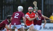 5 November 2017; Con O'Callaghan of Cuala in action against Dicksboro players, from left, Evan Cody, Conor Doheny and Shane Stapleton during the AIB Leinster GAA Hurling Senior Club Championship Quarter-Final match between Cuala and Dicksboro at Parnell Park in Dublin. Photo by Brendan Moran/Sportsfile