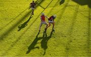 5 November 2017; Conor Doheny, right, of Dicksboro and Colm Cronin of Cuala compete for possession during the AIB Leinster GAA Hurling Senior Club Championship Quarter-Final match between Cuala and Dicksboro at Parnell Park in Dublin. Photo by Brendan Moran/Sportsfile