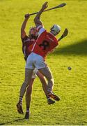 5 November 2017; Conor Doheny of Dicksboro contests a high ball with Jake Malone of Cuala during the AIB Leinster GAA Hurling Senior Club Championship Quarter-Final match between Cuala and Dicksboro at Parnell Park in Dublin. Photo by Brendan Moran/Sportsfile