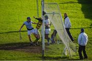 5 November 2017; Na Piarsaigh goalkeeper Podge Kennedy keeps the ball in play despite the challenge of John O'Sullivan of Blackrock during the AIB Munster GAA Hurling Senior Club Championship Semi-Final match between Na Piarsaigh and Blackrock at the Gaelic Grounds in Limerick. Photo by Daire Brennan/Sportsfile
