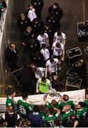5 November 2017; Dundalk players leave the field dejected as Cork City players celebrate with the Irish Daily Mail FAI Senior Challenge Cup following the Irish Daily Mail FAI Senior Cup Final match between Cork City and Dundalk at Aviva Stadium in Dublin. Photo by Sam Barnes/Sportsfile