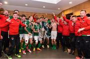 5 November 2017; Cork City players celebrate with the Irish Daily Mail FAI Senior Challenge Cup after the Irish Daily Mail FAI Senior Cup Final match between Cork City and Dundalk at Aviva Stadium in Dublin. Photo by Eóin Noonan/Sportsfile
