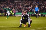 5 November 2017; Cork City goalkeeper Mark McNulty watches the big screen as teammate Kieran Sadlier scores the winning penalty during the Irish Daily Mail FAI Senior Cup Final match between Cork City and Dundalk at the Aviva Stadium in Dublin. Photo by Ramsey Cardy/Sportsfile