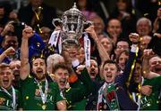5 November 2017; Cork City captain Alan Bennett lifts the Irish Daily Mail FAI Senior Challenge Cup following the Irish Daily Mail FAI Senior Cup Final match between Cork City and Dundalk at Aviva Stadium in Dublin. Photo by Ramsey Cardy/Sportsfile