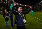 5 November 2017; Former Cork City player Sean Maguire celebrates following the Irish Daily Mail FAI Senior Cup Final match between Cork City and Dundalk at the Aviva Stadium in Dublin. Photo by Ramsey Cardy/Sportsfile