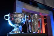 3 November 2017; A general view of the Sam Maguire and Liam MacCarthy cups during the PwC All Stars 2017 at the Convention Centre in Dublin. Photo by Brendan Moran/Sportsfile