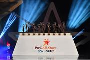3 November 2017; A general view of All Star trophies during the PwC All Stars 2017 at the Convention Centre in Dublin. Photo by Brendan Moran/Sportsfile