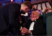 3 November 2017; Former President of the GAA Dr. Mick Lofyus with Mayo footballer Aidan O'Shea during the PwC All Stars 2017 at the Convention Centre in Dublin. Photo by Brendan Moran/Sportsfile