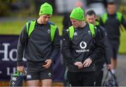 7 November 2017; Darren Sweetnam, left, and Kieran Marmion arrive for Ireland rugby squad training at Carton House in Maynooth, Kildare. Photo by Brendan Moran/Sportsfile